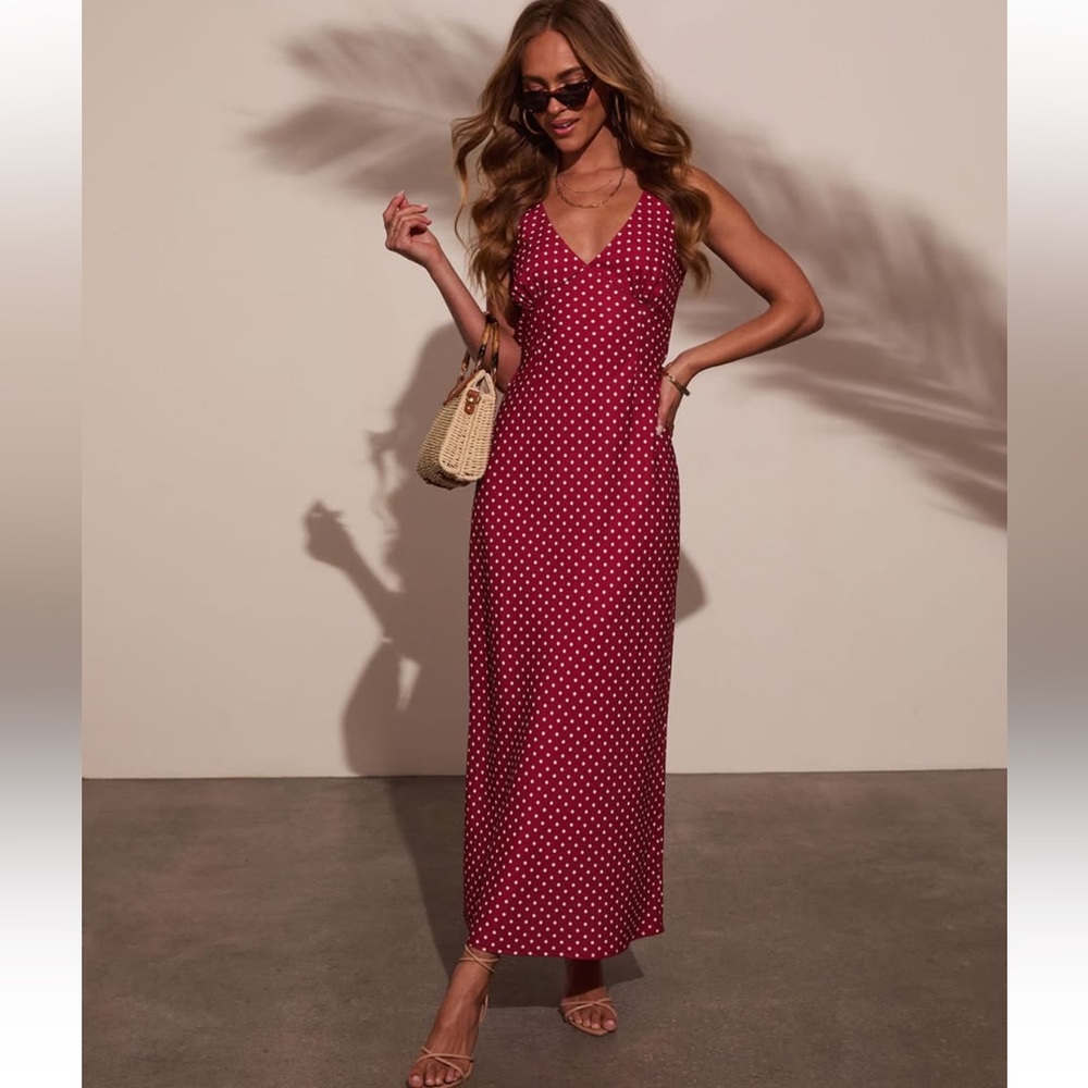 Vici Cherry Red Polka Dot Maxi Dress